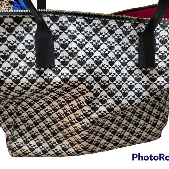 Kate Spade Diaper Bag Large Black White Leather Tote - Picture 4 of 5